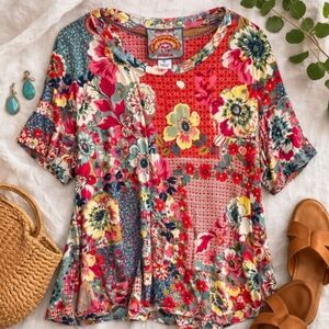 Johnny Was Lubello Floral Patchwork Swing Tee Boho Tunic Top XL